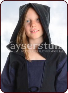 Mittelalter Kinderkleid "Ronja" mit Kapuze, schwarz/blau